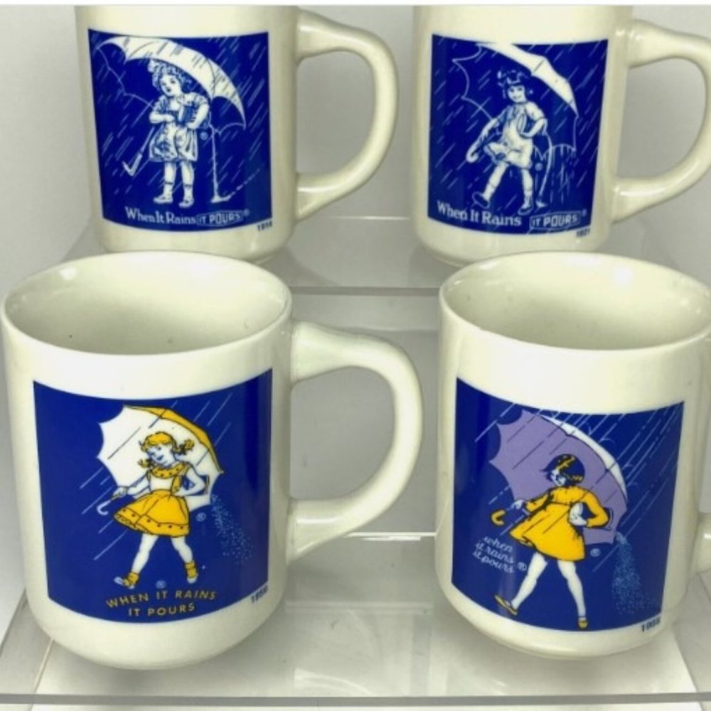 Vintage Coffee Mugs , Morton Salt Set of 4